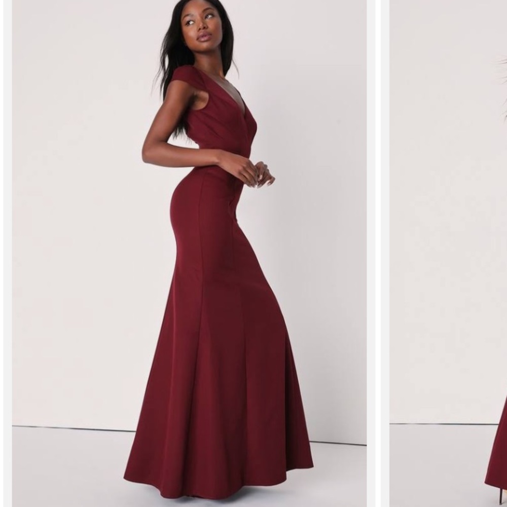 Lulus NWT Love Will Follow Burgundy Cap Sleeve Mermaid Maxi Dress